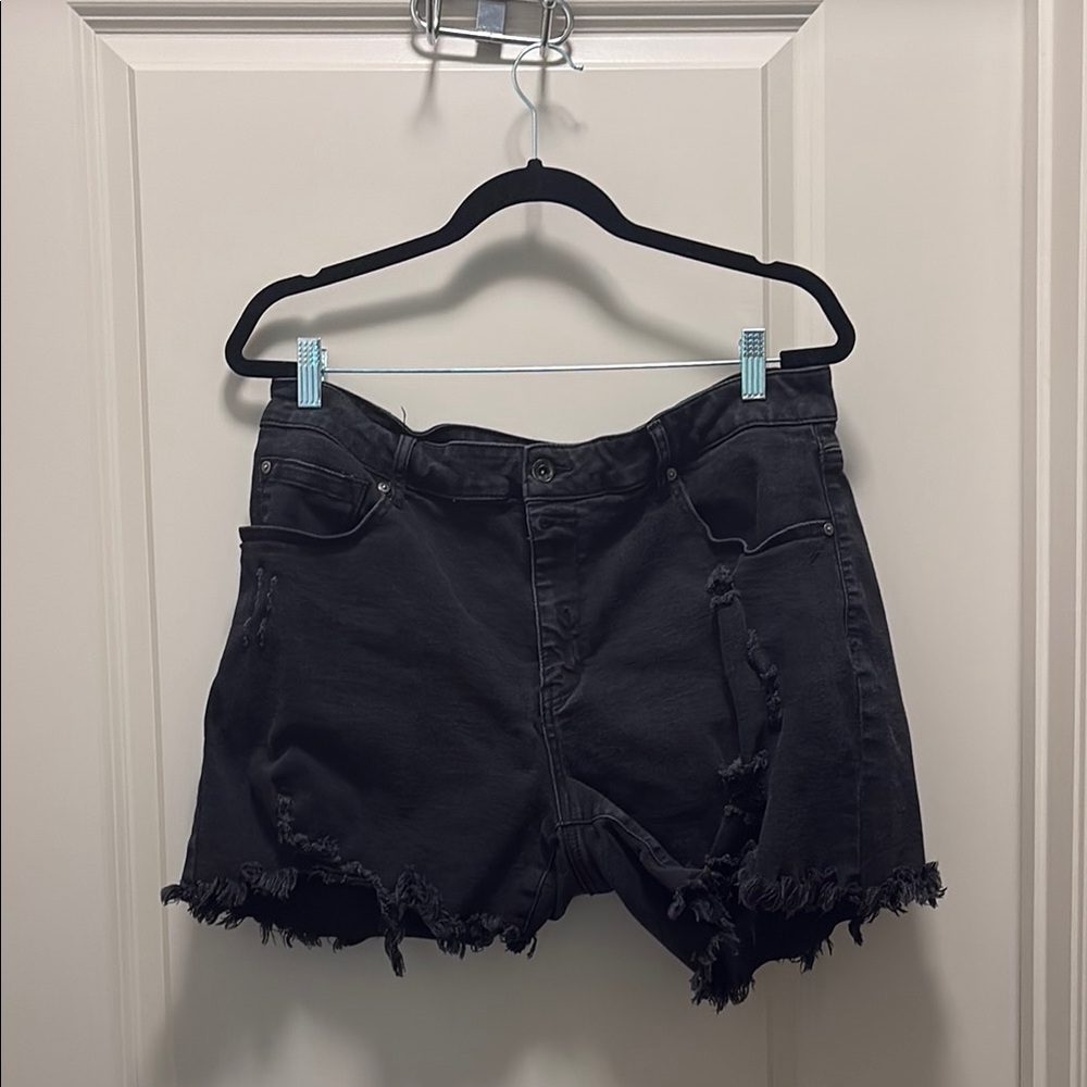 Black Distressed Jean Shorts with Frayed Hem
